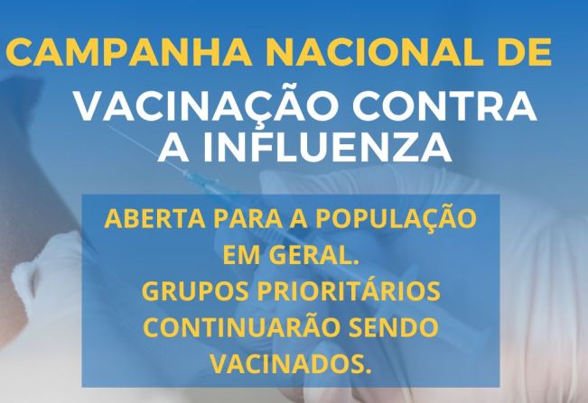 Vacinação contra a Influenza: Campanha abre para a população em geral a partir desta segunda-feira