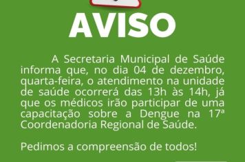 AVISO DA SECRETARIA MUNICIPAL DE SAÚDE
