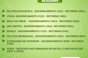 Recessos das atividades do Programa Cidade Ativa