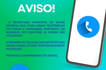 Atenção para o contato telefônico da Secretaria Municipal de Saúde
