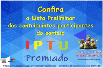 Fazenda divulga lista de contribuintes que participarão do concurso IPTU premiado