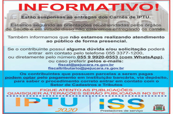 Ação preventiva ao Coronavírus suspende entrega de carnês do IPTU na prefeitura