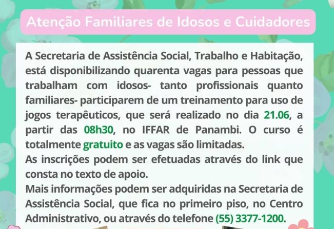 Atenção familiares e profissionais que cuidam de idosos!! 