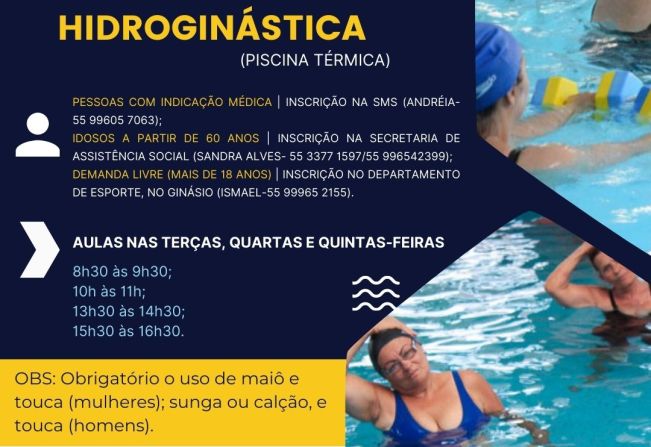 Aulas gratuitas de hidroginástica