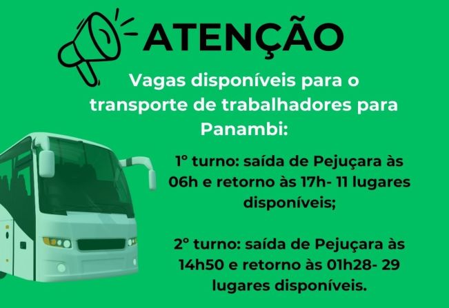 Atenção! Vagas disponíveis para transporte gratuito de trabalhadores para Panambi.