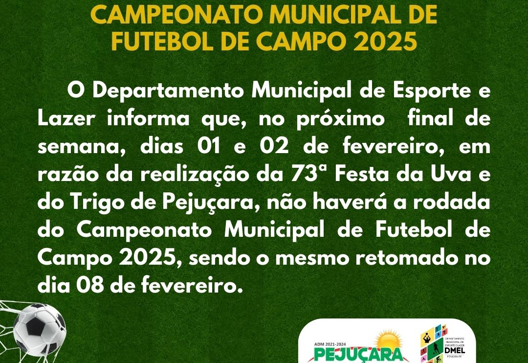 Aviso do Departamento de Esporte e Lazer