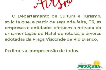 Aviso para retirada da ornamentação de Natal