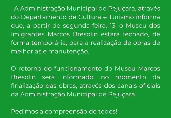 Funcionamento do Museu Marcos Bresolin