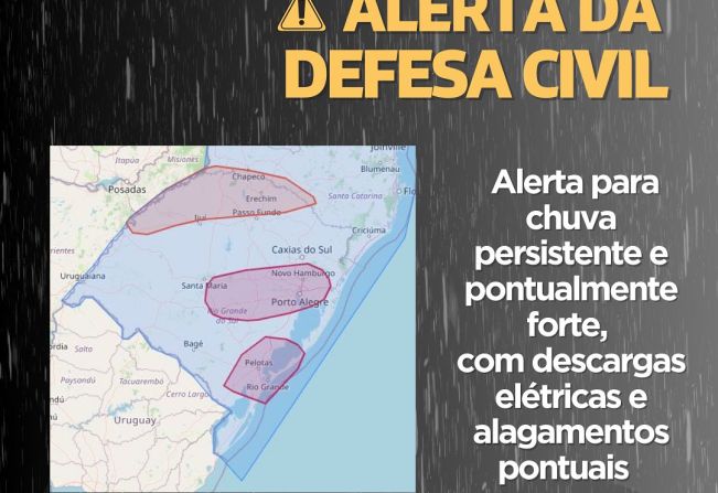 Alerta da Defesa Civil para mudanças nas condições do tempo