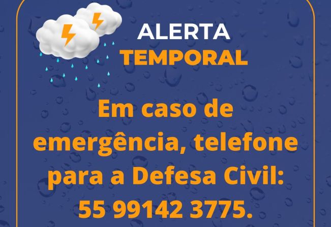 Defesa Civil alerta para mudanças nas condições do tempo