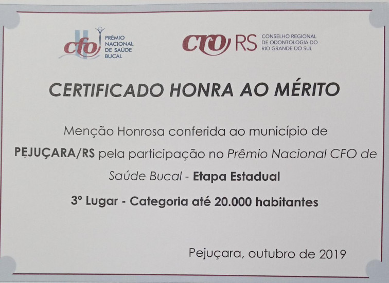 Pejuçara recebe prêmio Nacional CFO Saúde Bucal 